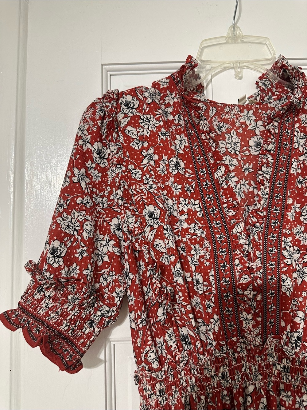 Max Studio Red Floral Maxi Dress with Smocked Waist - gorgeous! - Picture 3 of 8
